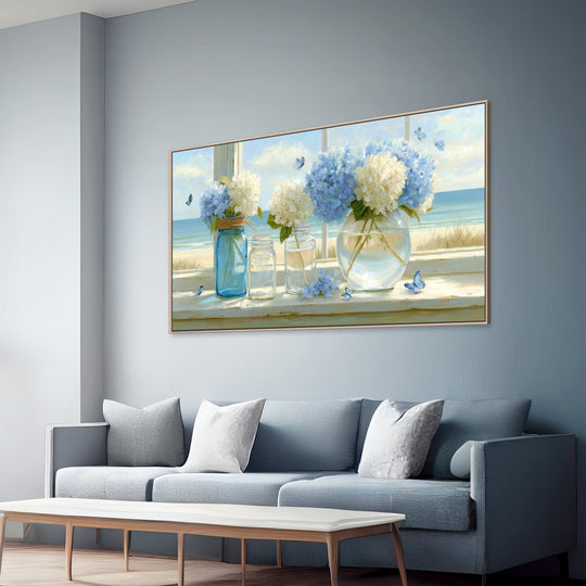 Blue Hydrangea Coastal Canvas Print