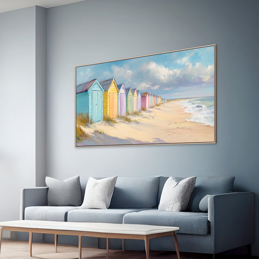 Pastel beach huts canvas print