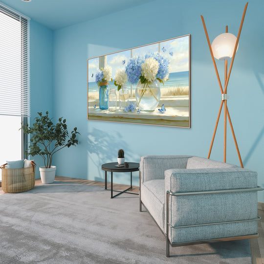 Blue Hydrangea Coastal Canvas Print