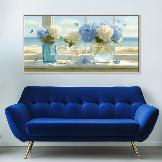 Blue Hydrangea Coastal Canvas Print