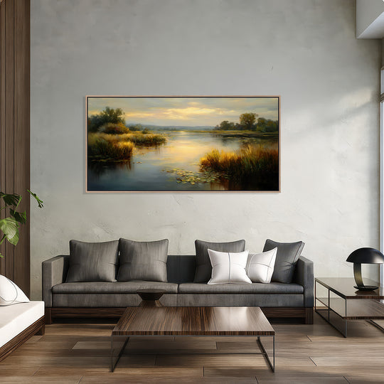 Golden River Landscape Canvas Print