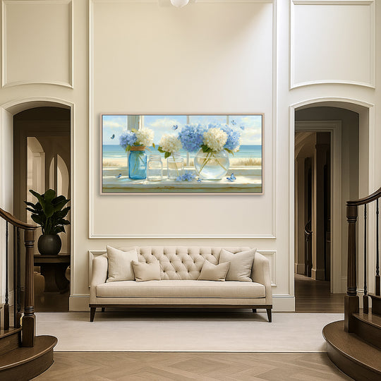 Blue Hydrangea Coastal Canvas Print