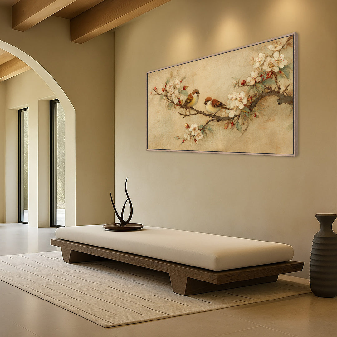 Vintage Bird Blossom Canvas Print