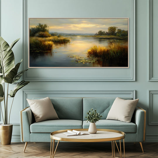 Golden River Landscape Canvas Print