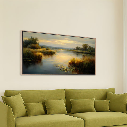 Golden River Landscape Canvas Print
