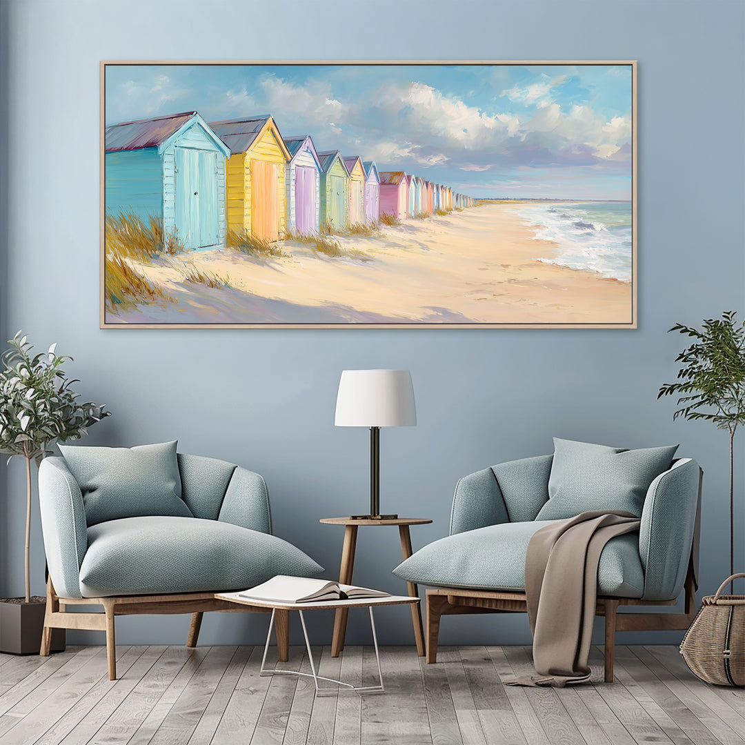 Pastel beach huts canvas print