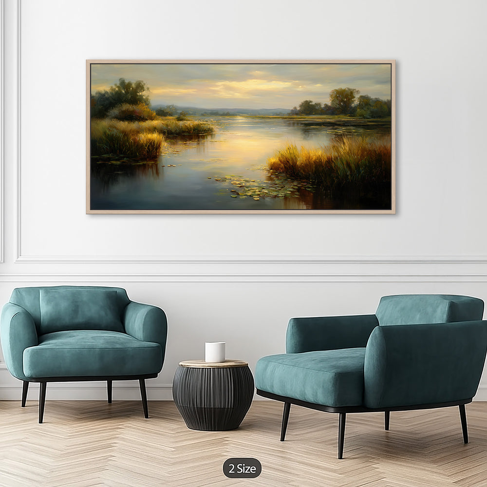 Golden River Landscape Canvas Print