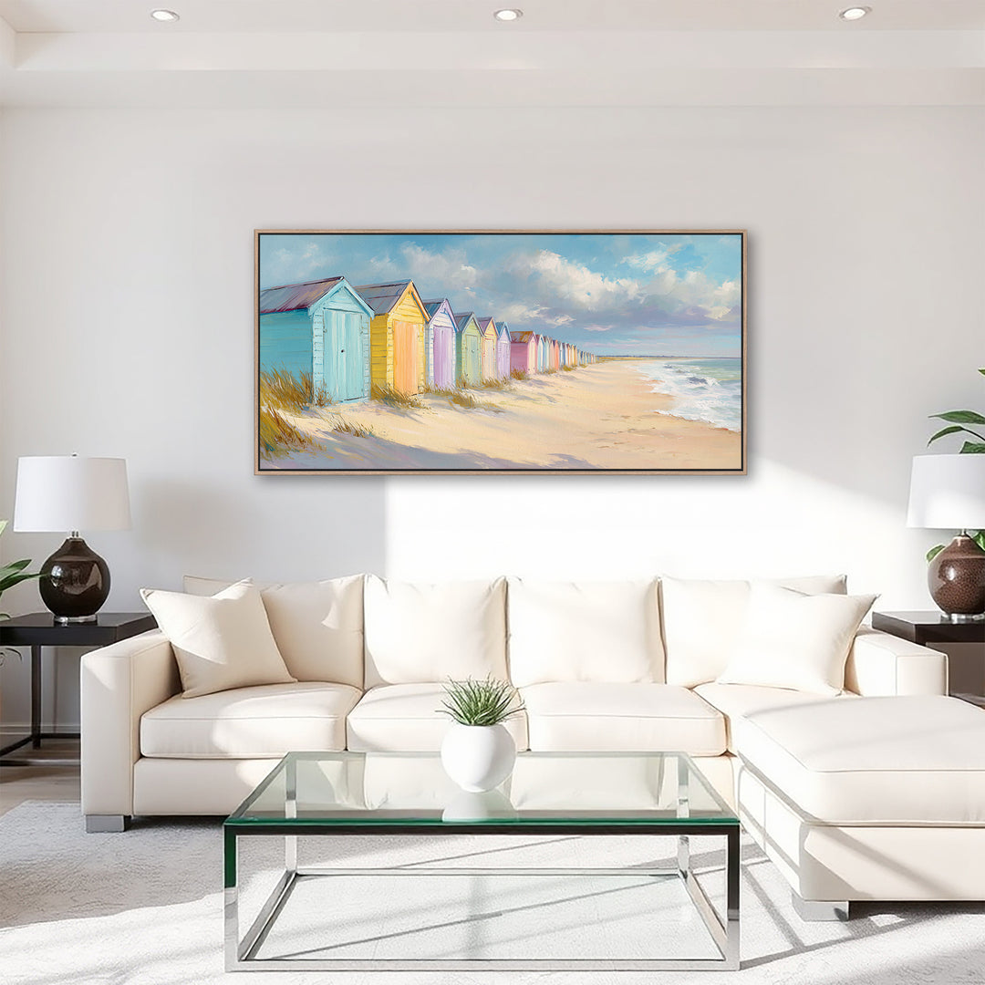 Pastel beach huts canvas print