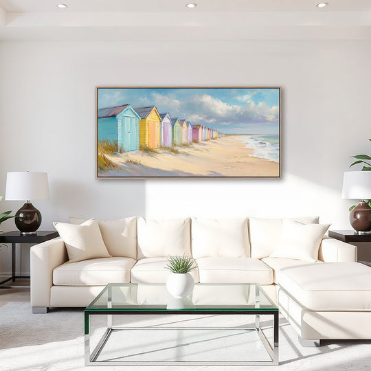 Pastel beach huts canvas print