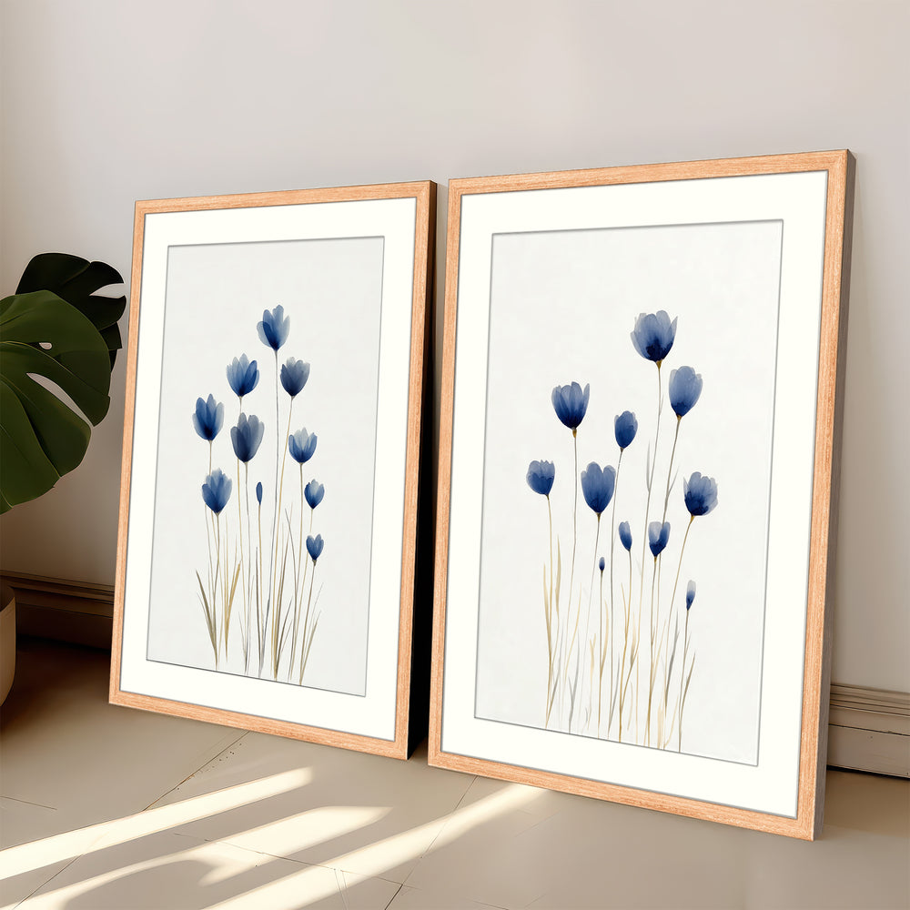 Blue Flower Wall Art Prints Set of 2