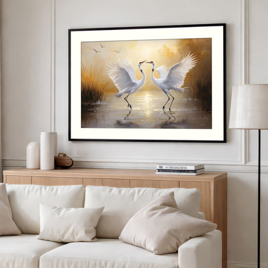 Dancing Crane Pair Wall Art Print