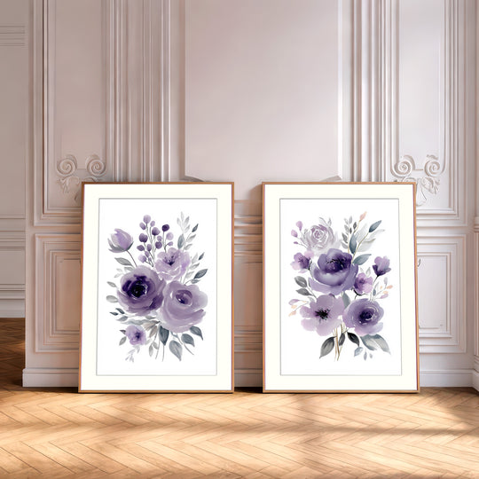 Purple Floral Wall Art Prints Set of
