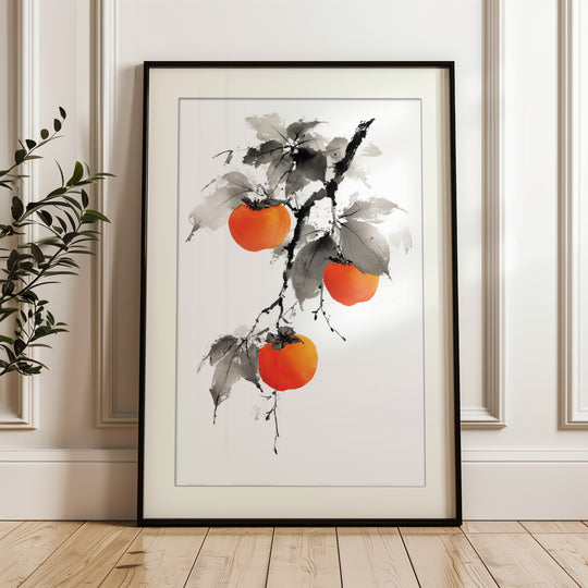 Sumi-e Persimmons on Branch