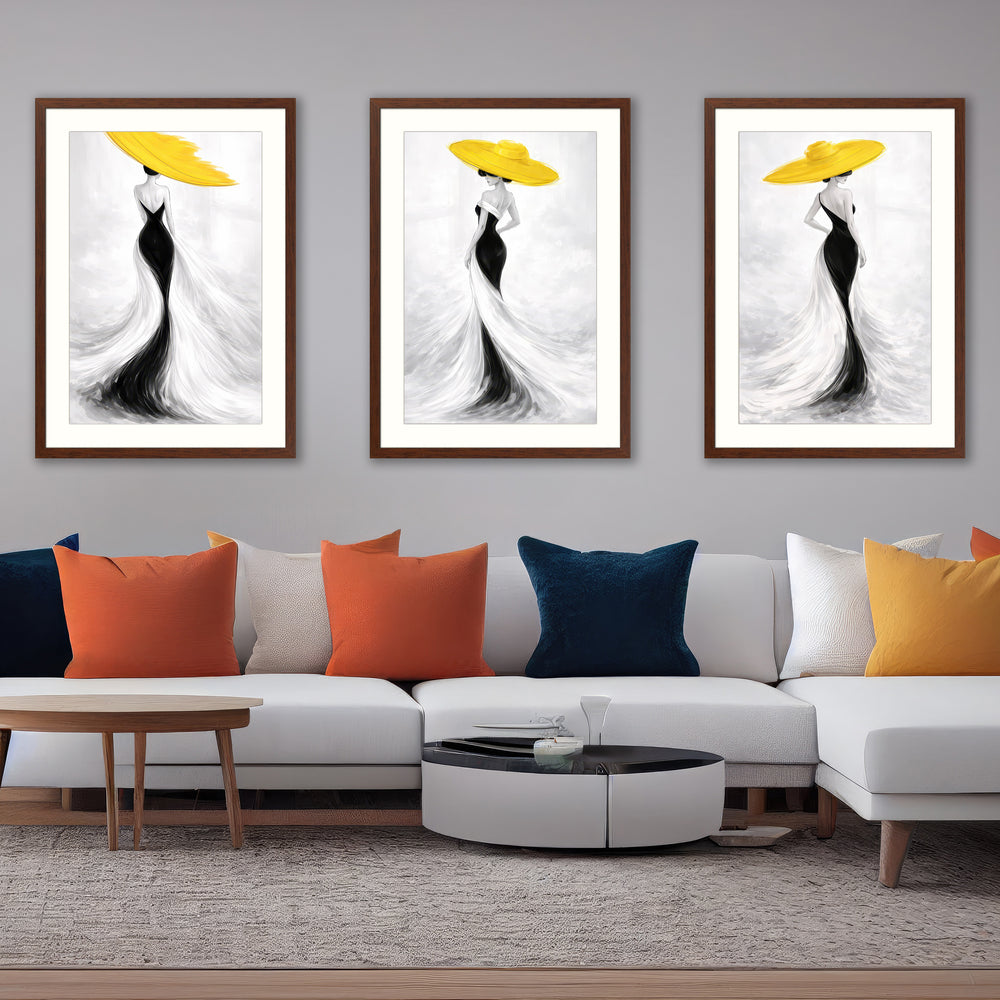 Yellow Hat Black Dress Decor Prints Set of 3