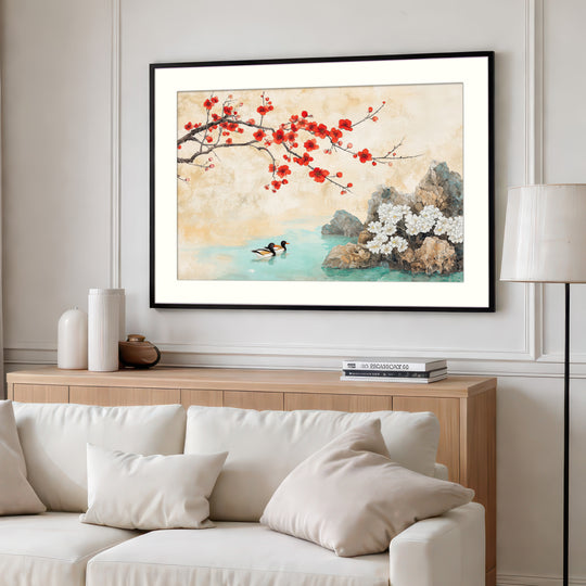 Red Cherry Blossom with Ducks