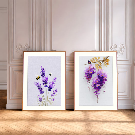 Purple Floral Wall Art Prints Set of 2