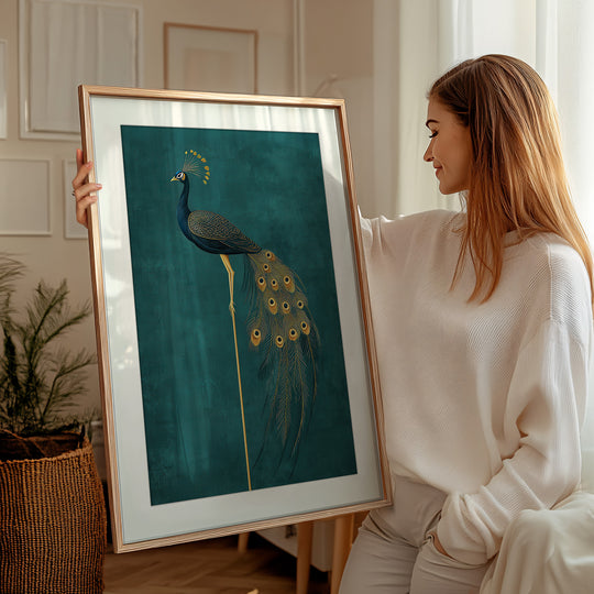 Golden Peacock on Teal