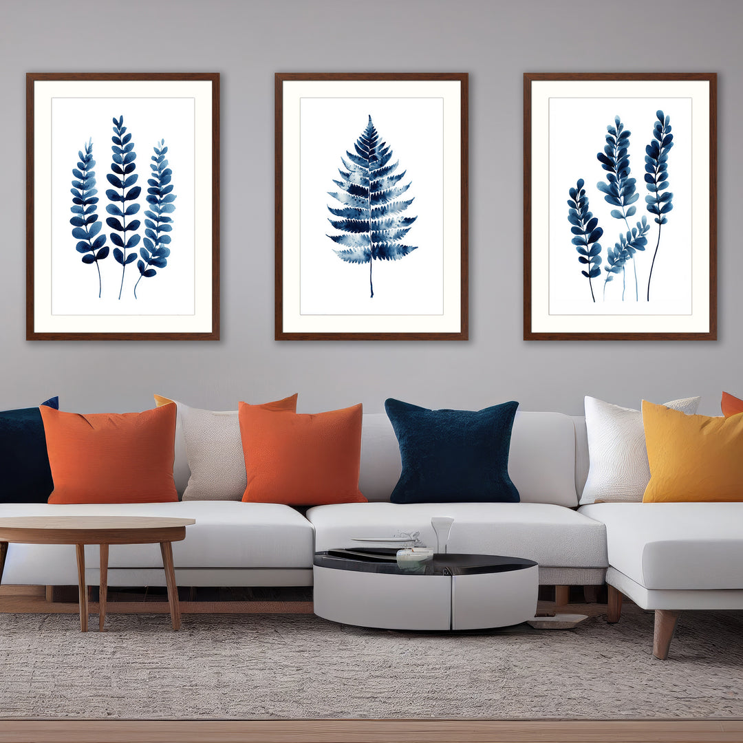 Blue Botanical Wall Art Prints Set of 3