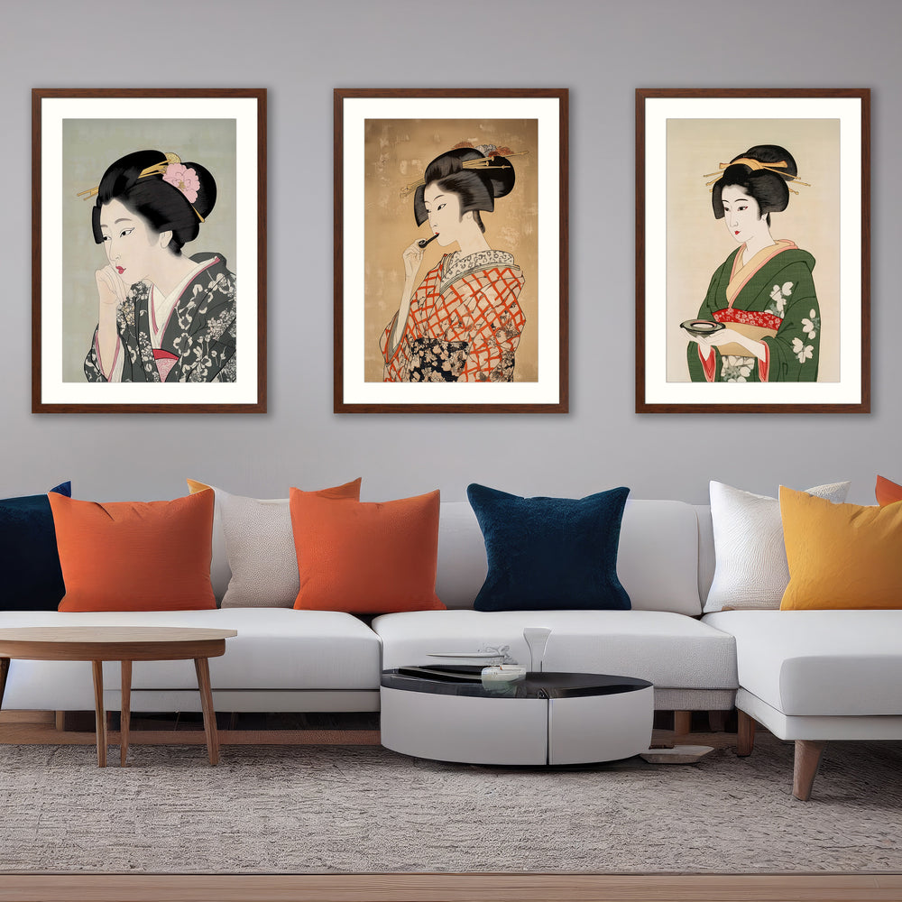 Japanese Geisha Art Prints Set of 3