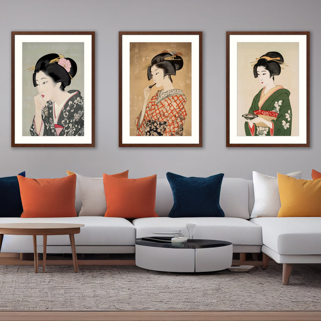 Japanese Geisha Art Prints Set of 3