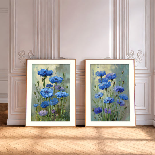 Blue Cornflower Wall Art Prints Set of 2