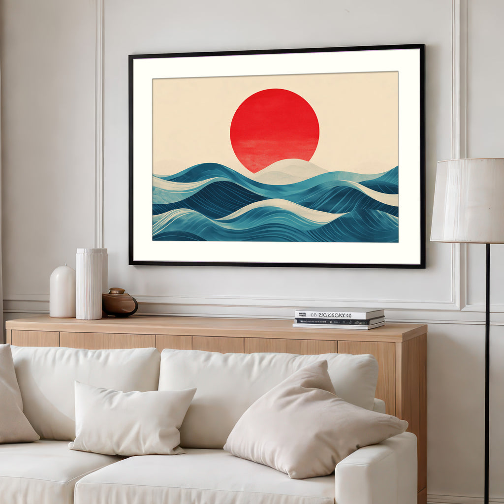 Red Sun Over Rolling Waves – Akorro Prints