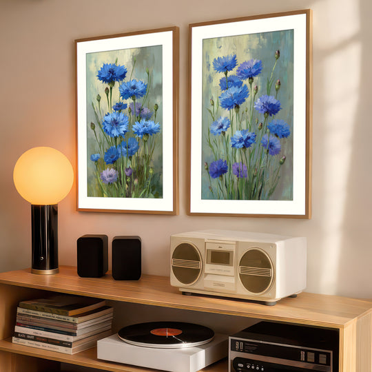 Blue Cornflower Wall Art Prints Set of 2
