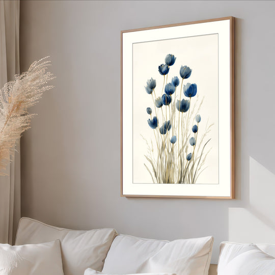 Blue Wildflower Art Print: Botanical Stems