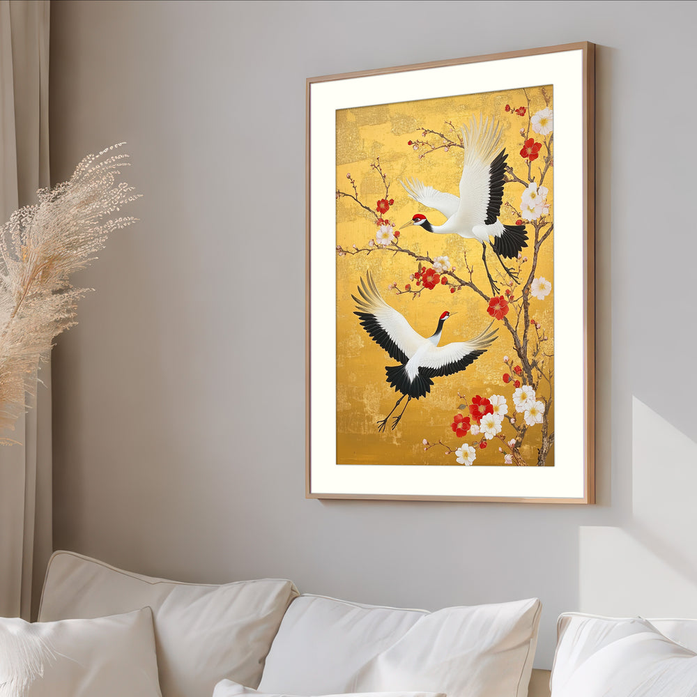 Red Crowned Crane with Plum Blossoms