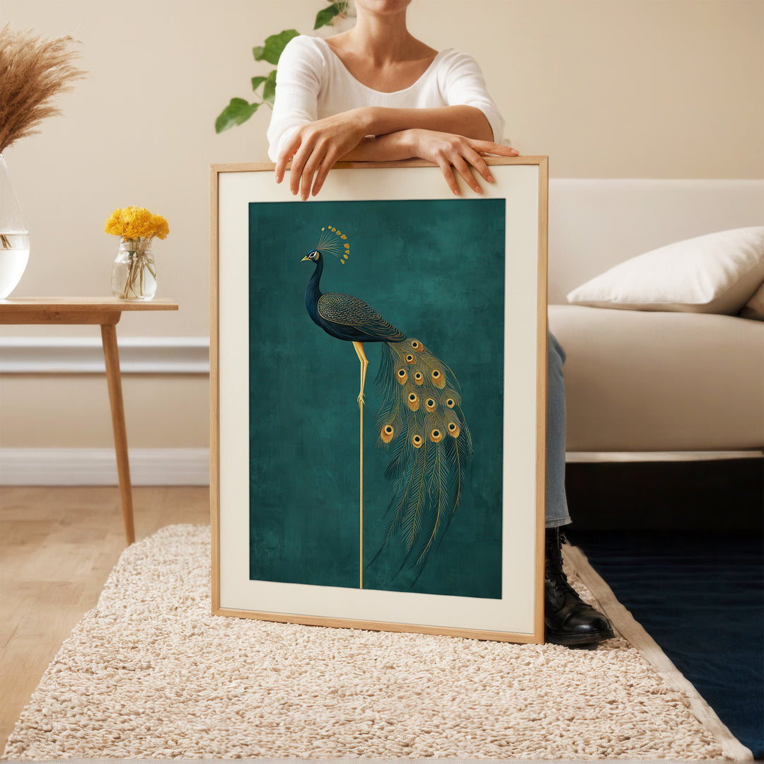 Golden Peacock on Teal