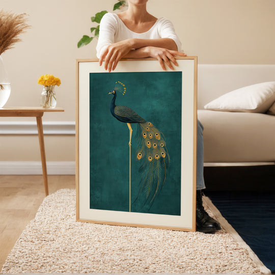 Golden Peacock on Teal
