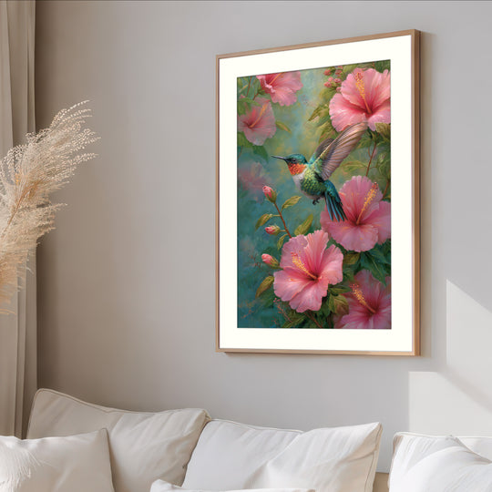 Hummingbird Floral Wall Art Print