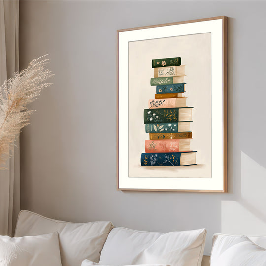 Stacked books wall art print