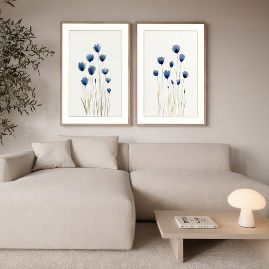 Blue Flower Wall Art Prints Set of 2