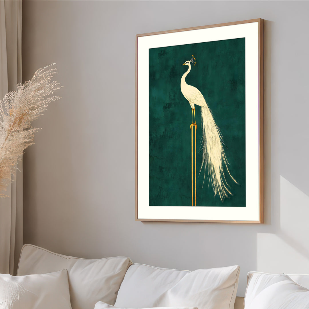 White Peacock on Gold Pedestal