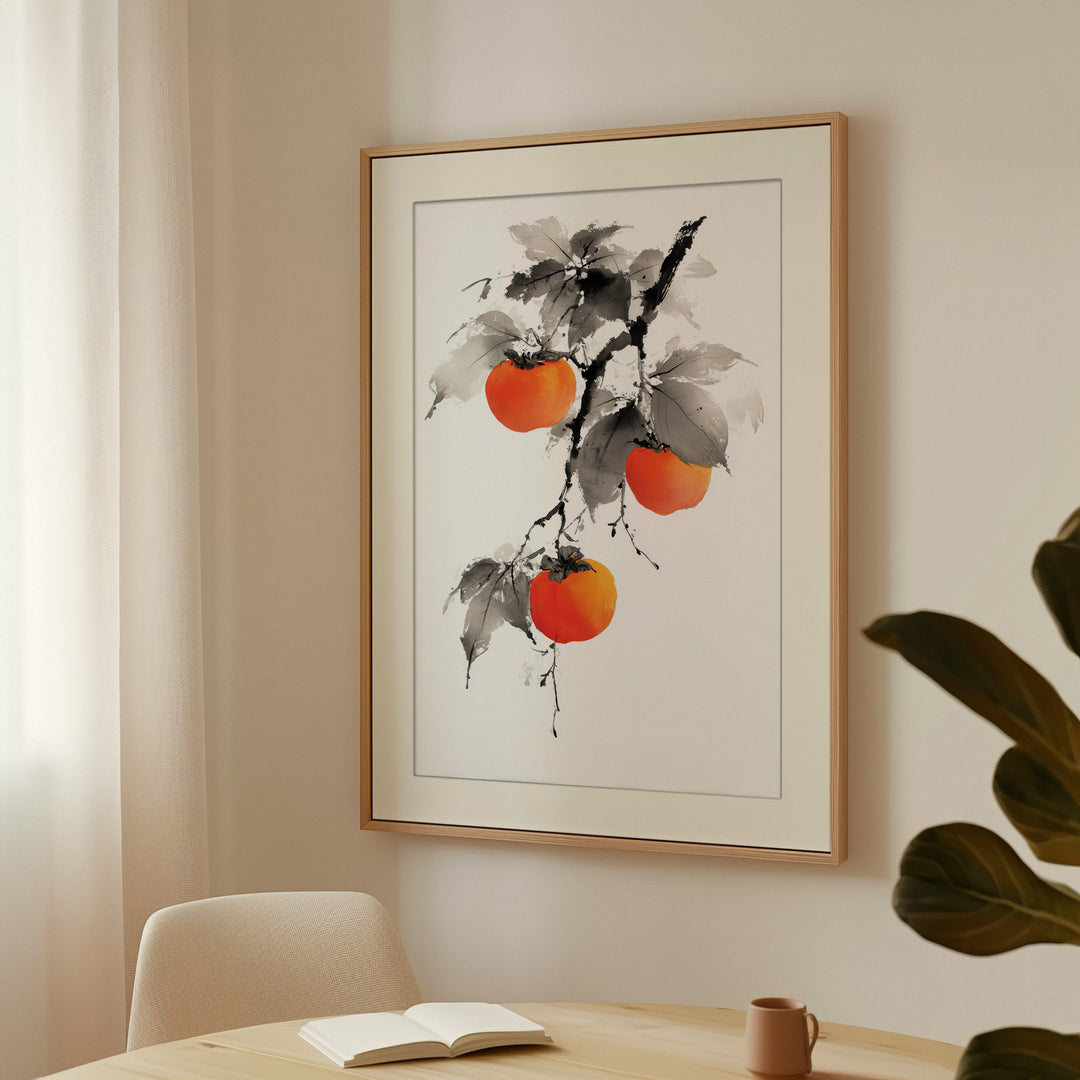 Sumi-e Persimmons on Branch