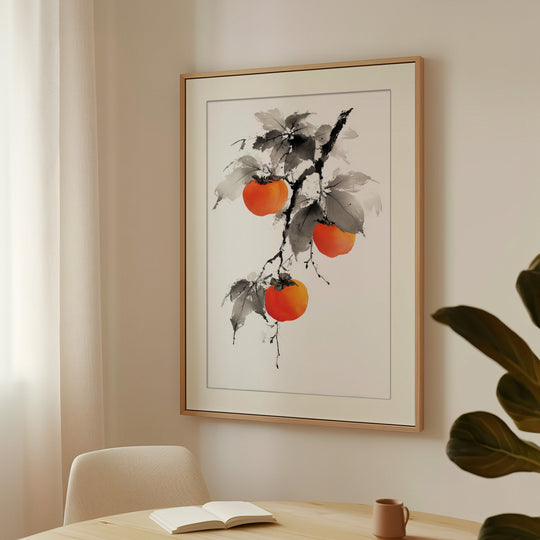 Sumi-e Persimmons on Branch