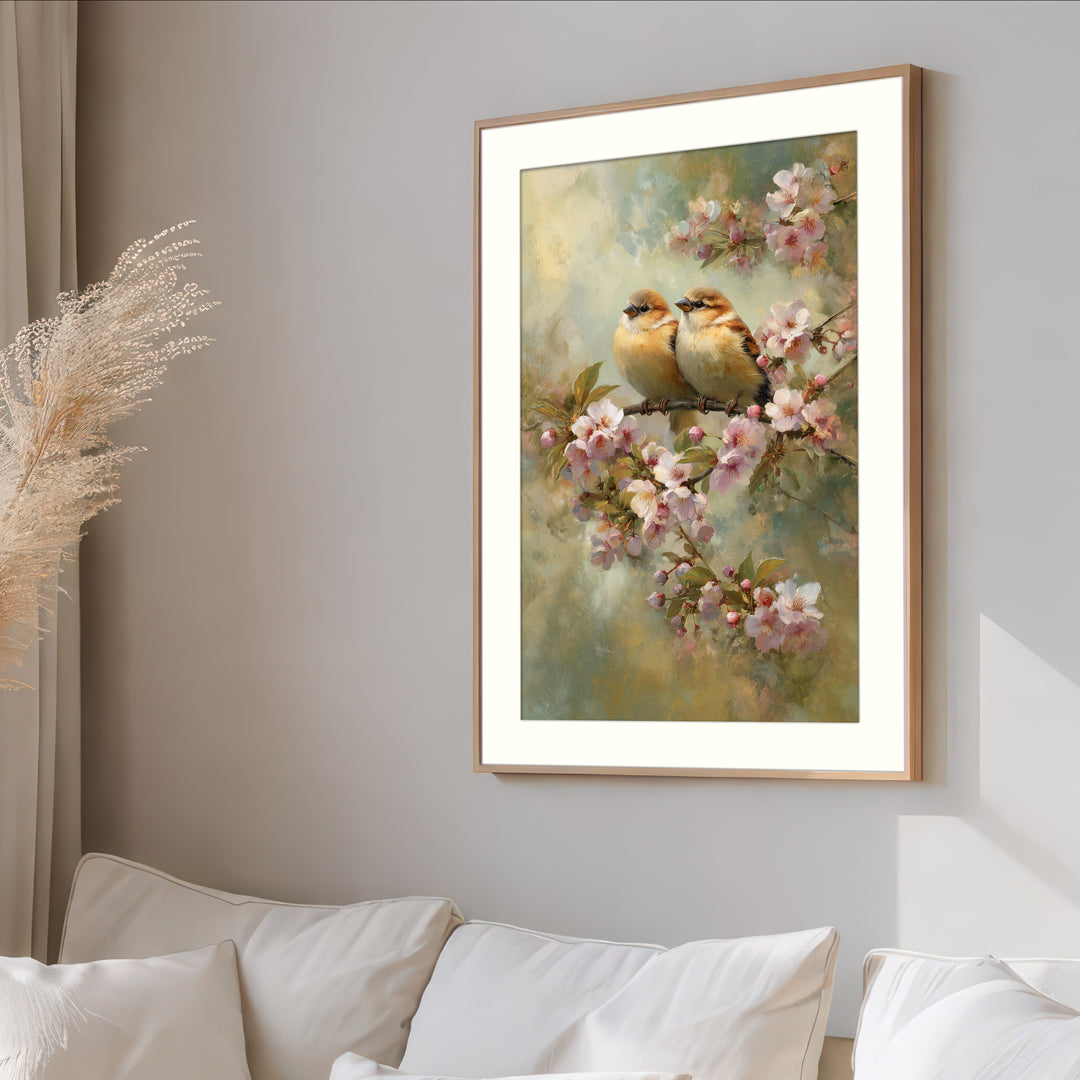Birds on Blossom Branch Wall Art Print