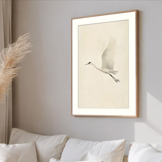 Flying White Crane Wall Art Print