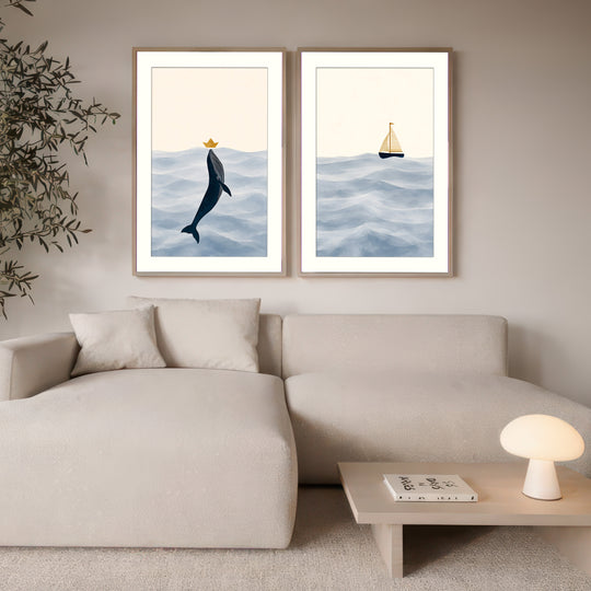 Whale and Sailboat Wall Art Prints