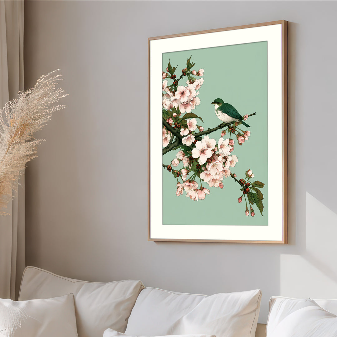 Cherry Blossom Bird Art Print