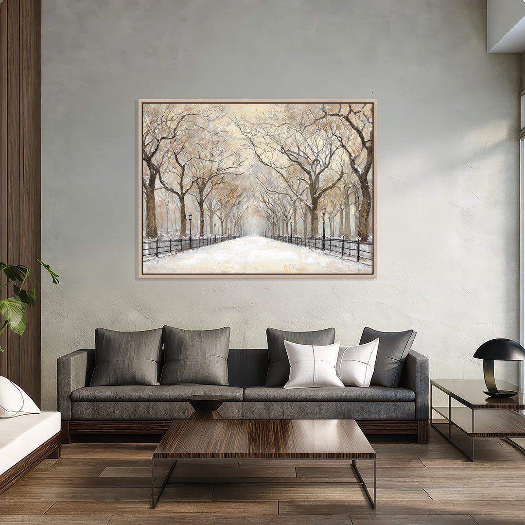 Snowy Park Path Canvas Print