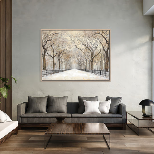 Snowy Park Path Canvas Print