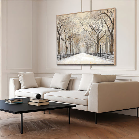 Snowy Park Path Canvas Print