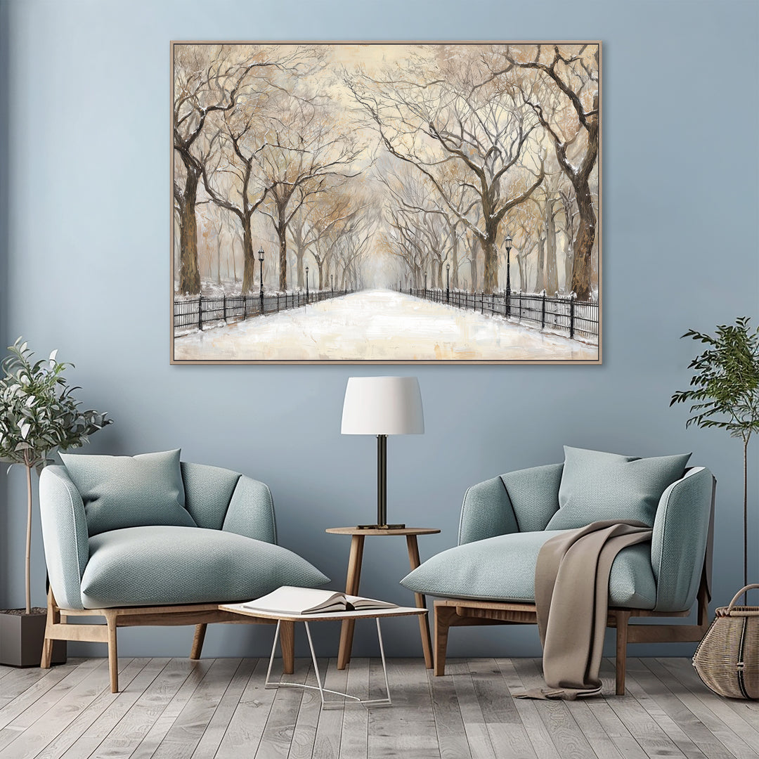Snowy Park Path Canvas Print