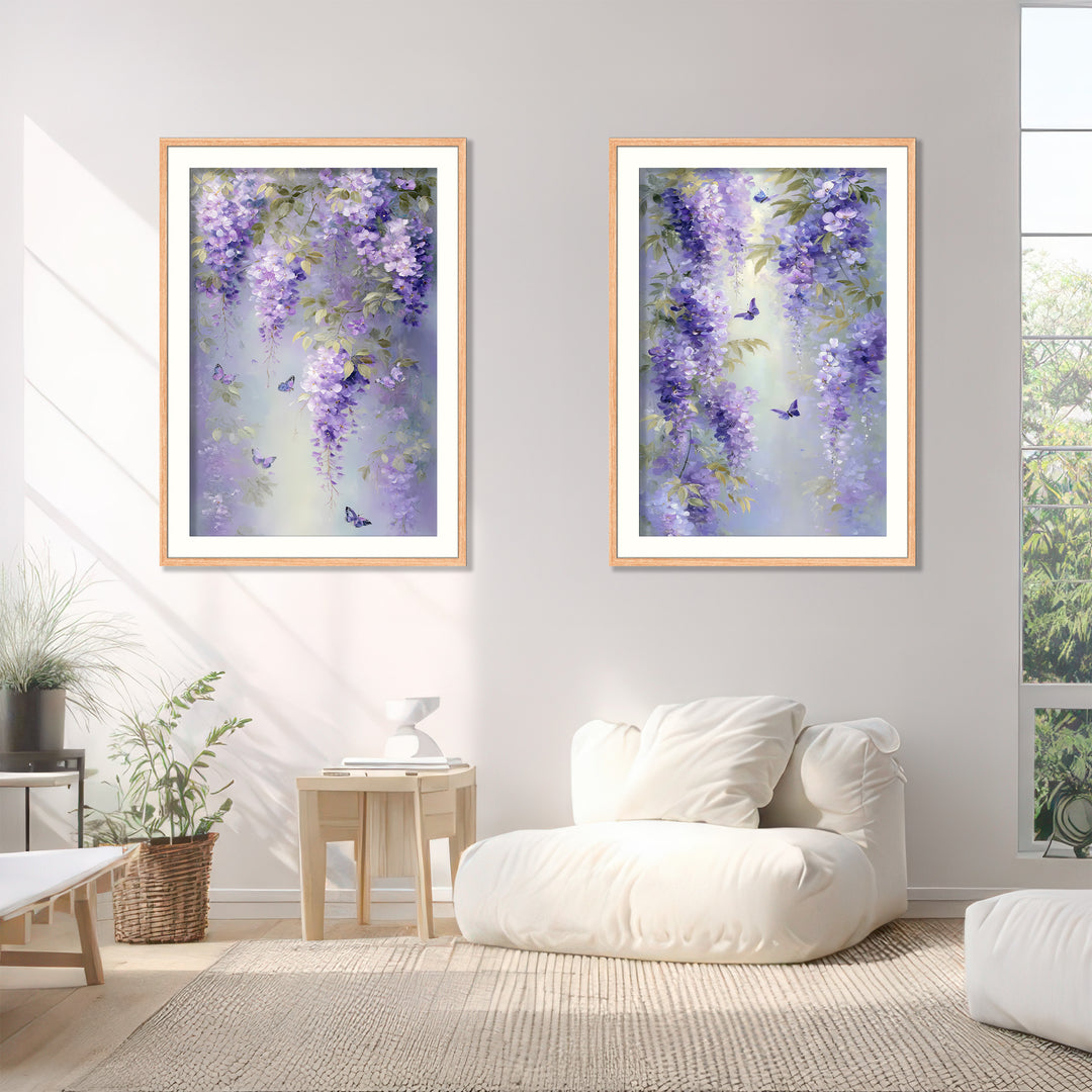 Purple Wisteria Wall Art Prints Set of 2