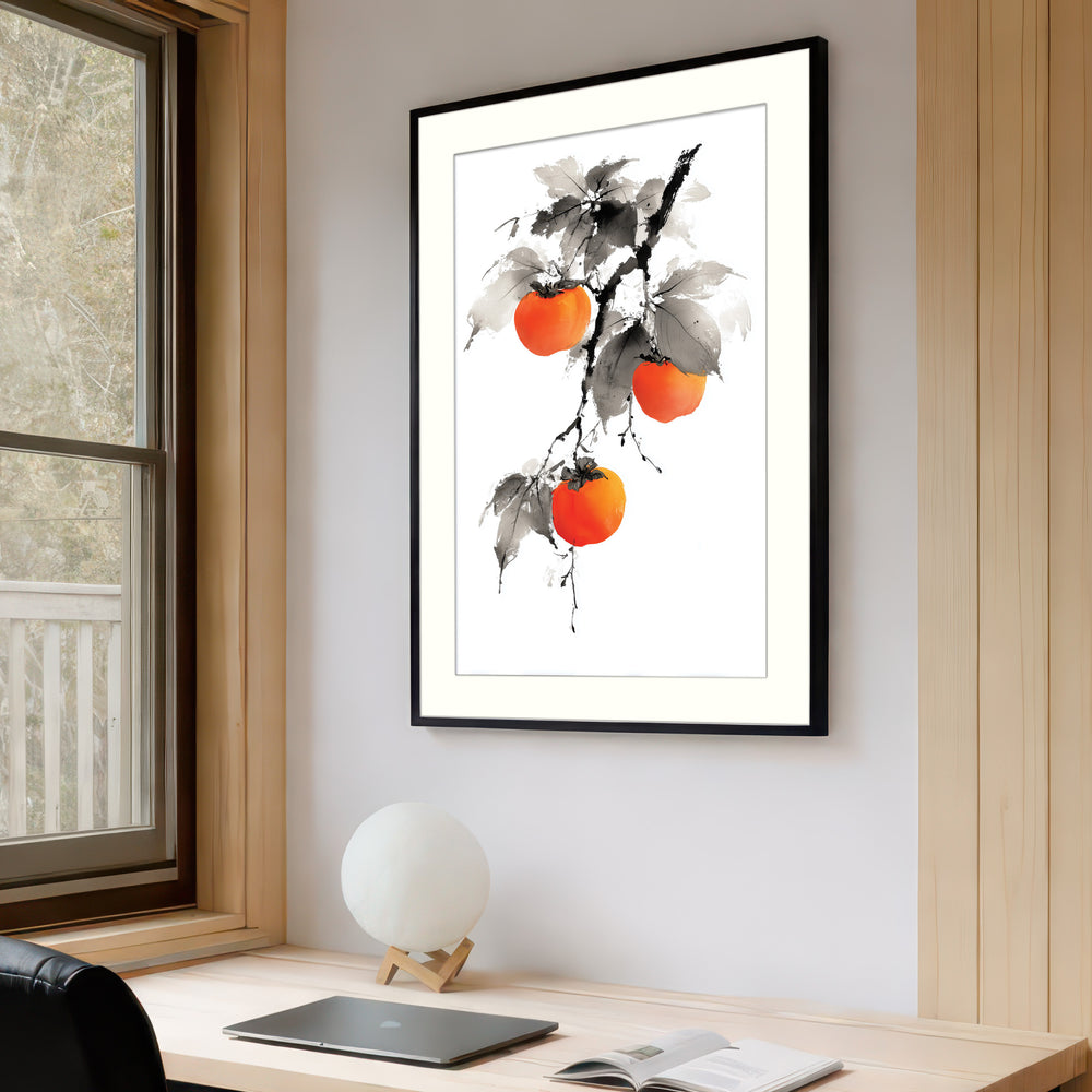 Sumi-e Persimmons on Branch
