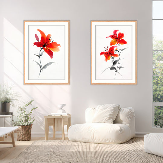 Red Lily Wall Art Prints Set of 2