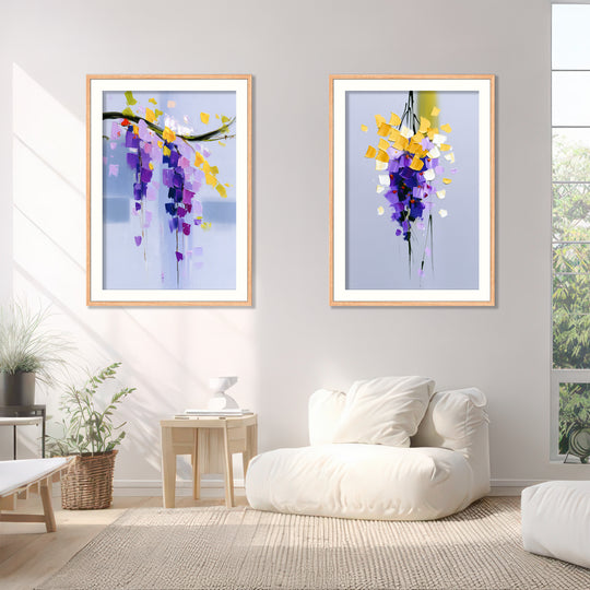 Purple Yellow Abstract Floral Wall Art Prints