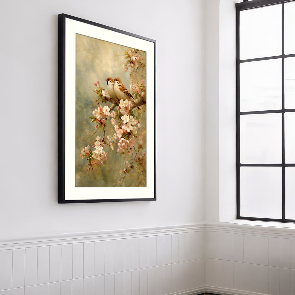 Sparrow Cherry Blossom Wall Art Print